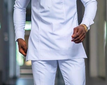 Men Clothing | Kaftan African Men Shirt and Down White| Dashiki Mens Shirt| Family African Wear | African Men’s Clothing| Men’s body suit