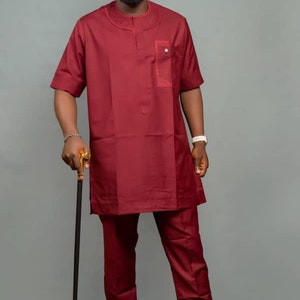 Afrikaanse traditionele 2-delige outfit| Top en broek voor heren| Bodysuit heren