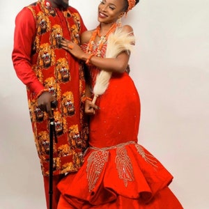 ISI Agu traditionelles Hochzeitsoutfit | Traditionelles afrikanisches Igbo Hochzeitsoutfit
