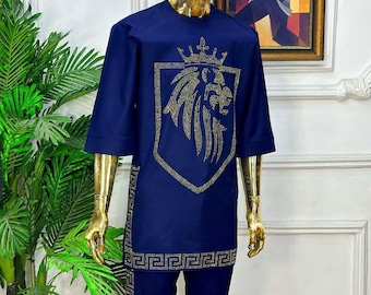 African traditional men&#39;s 2pieces outfits| Men’s top and pant| Men body suit| Nigeria men’s clocthing