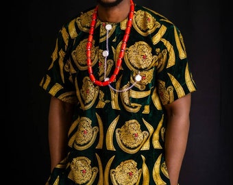 African Isi Agu top| Igbo shirt| Men&#39;s body suit| Nigeria Shirt| Aftican men’s top|