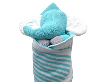 Elton the Elephant Burrito Baby™ -Knit doll & blanket set