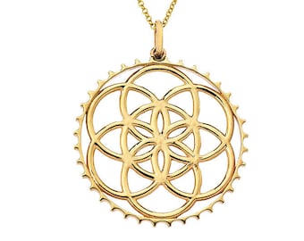 14K Solid Seed of Life Necklace || Sacred Geometry || Spiritual Jewelry || Gold Necklace || Fine Jewelry || Gifts || Valentine's Day || Sale