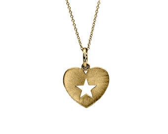 Mini 14K Solid Gold Twinkle Heart Necklace || Gold Pendant || Minimalist Style || Star Necklace || Love || Heart Jewelry