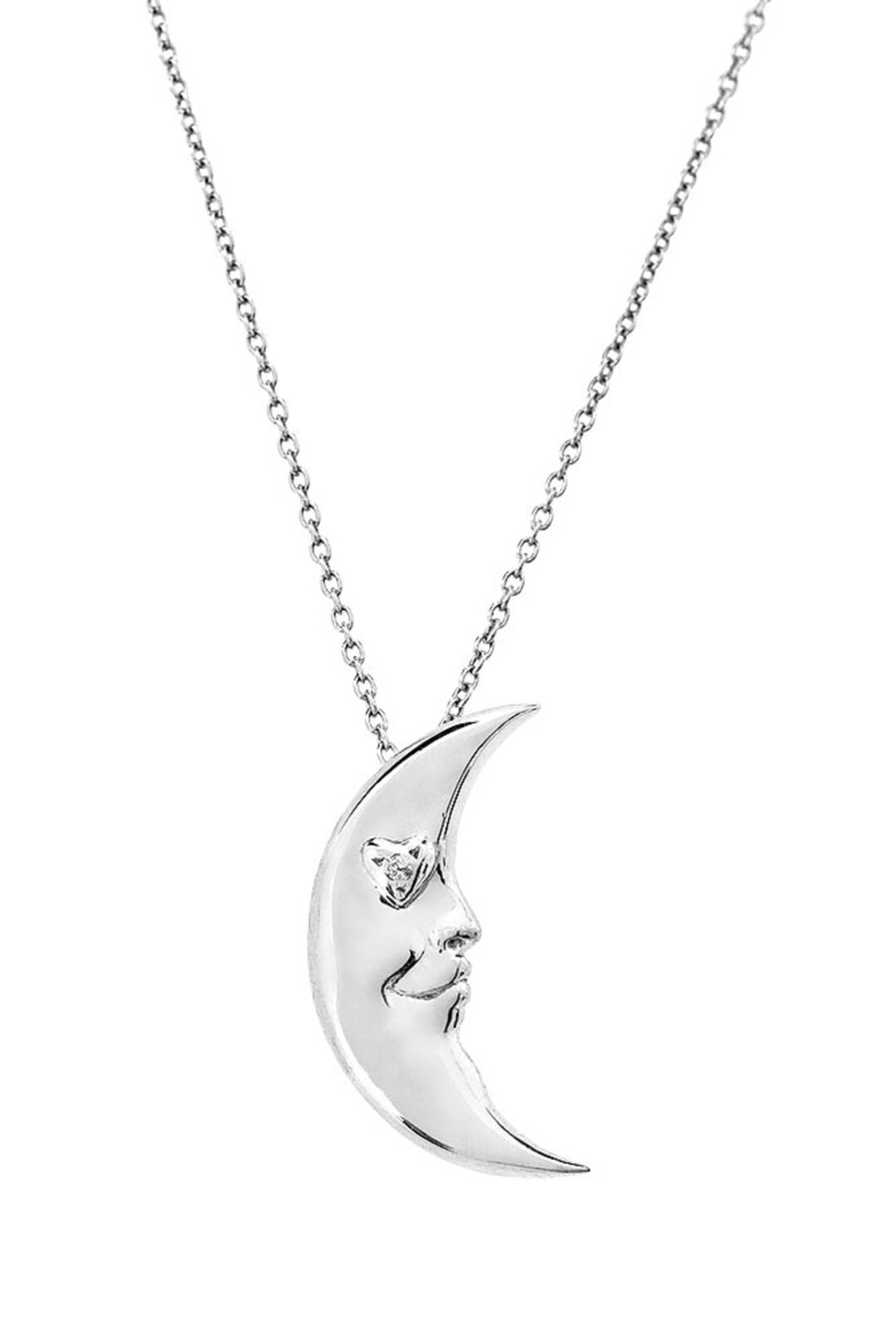 14K Gold Crescent Moon Pendant With Diamond Eye Gold Pendant Moon