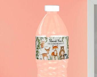 Woodland, Baby Shower, birthday, Water Bottle Label, Sticker