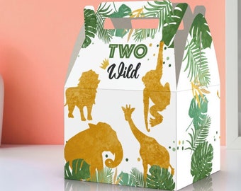Two Wild Jungle, 2nd Birthday, Safari, Wildlife, Animal print, Jungle Party Favor box