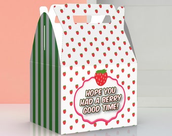 Bridal Shower Strawberry Favor Box /& Tag Party or Gift Box Cube Birthday Strawberry Festival Mother/'s Day DIY You Print