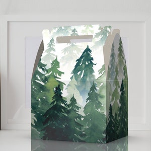 Pine Trees, Forest, Watercolor, Birthdays, Weddings, Baptisms favor boxes