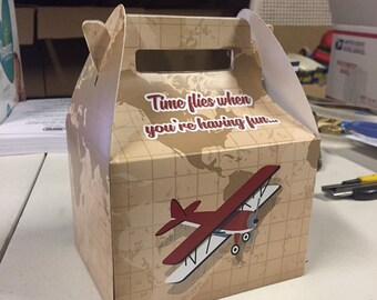 Baby Shower, First Birthday, planes, Time flies, airplane Party Favor box