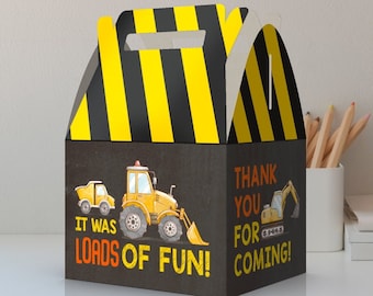 Construction, Loads of Fun, Toolbox, Crane, Cones, Dump truck, under construction Party Favor Box