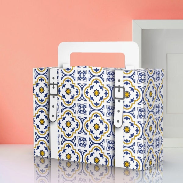 Tuscan pattern, Azulejo print, Portuguese tile, Mediterranean print, Luggage, Baby Shower, Birthday Favor box