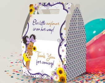 Sunflowers, Flower, Striped, 1st Birthday, Baptism, Baby Shower Party Favor Box
