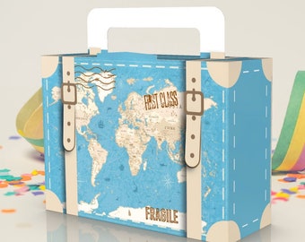 Luggage Map Vintage, Blue Map, Vintage, Suitcase, Boss Theme Party Favor