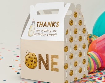 Milk and Cookies, Milk, Cookies, Chocolate Chip, One, 1st BirthdayParty Favor box