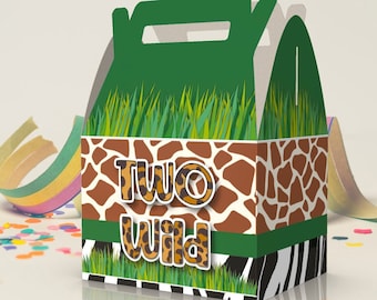 Two Wild, 2nd Birthday, Safari, Wildlife, Animal print, Jungle Party Favor box