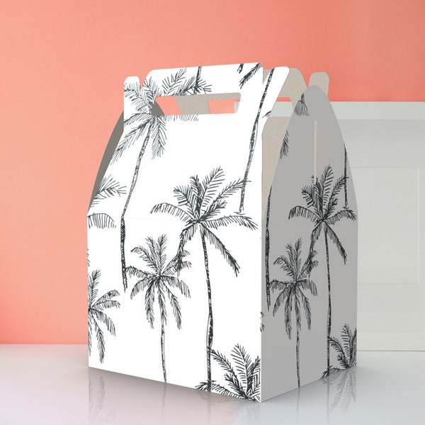 Palm Trees, Retro, Black and White party favor box