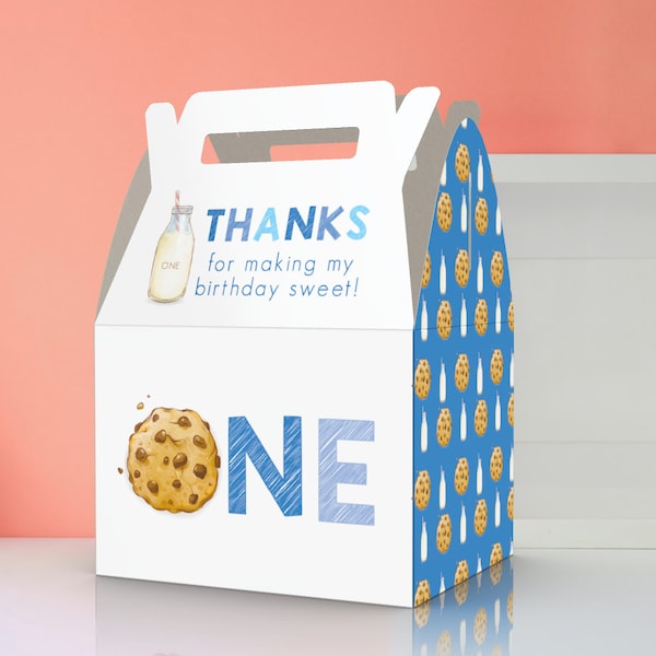 Milk and Cookies, Milk, Cookies, Chocolate Chip, One, 1st BirthdayParty Favor box