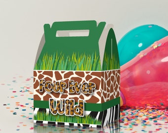 Four Ever Wild, 4th Birthday, Safari, Wildlife, Animal Print, Jungle Party Favor box