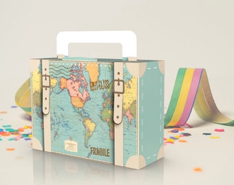 Luggage Map Vintage, Colored Map, Vintage, Suitcase, Boss Theme Party Favor