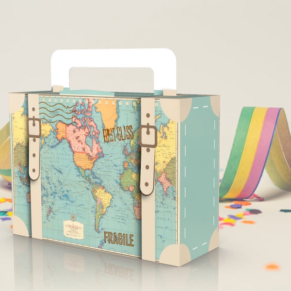 Luggage Map Vintage, Colored Map, Vintage, Suitcase, Boss Theme Party Favor