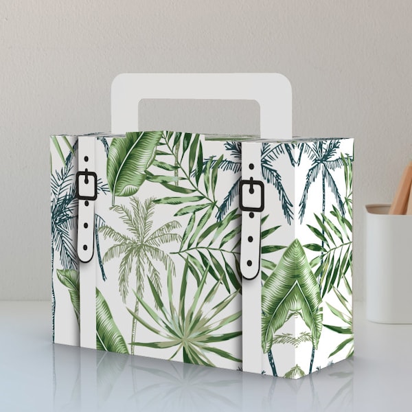 Palm Trees, Jungle, Greenery, Foliage, Safari, Aloha, Traveling, Luggage, Baby Shower, Birthday Favor box