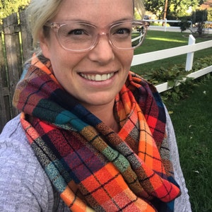 Flannel plaid infinity pocket scarf