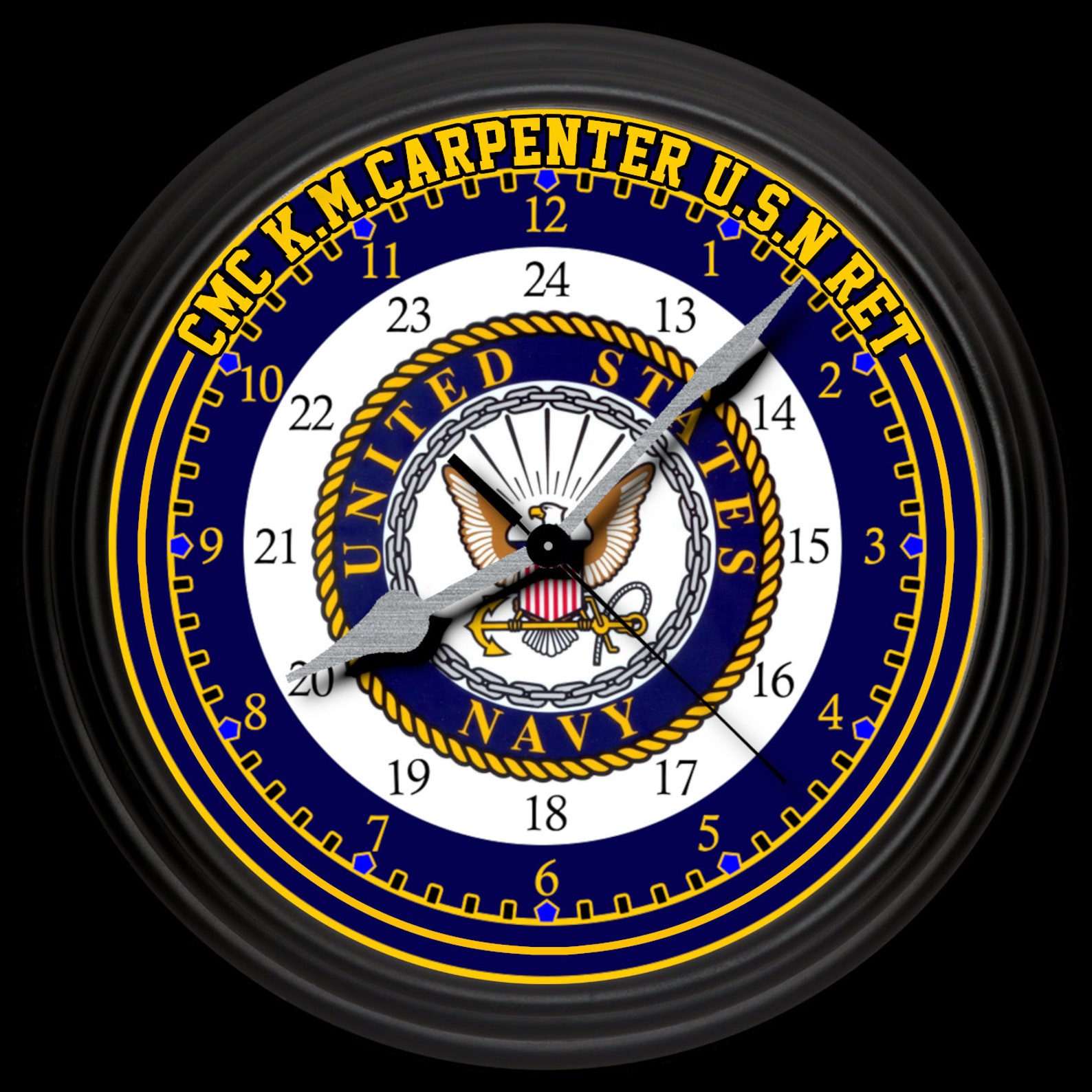 U.S. Navy Naval 24 Hour Customized Wall Clock Military United Etsy