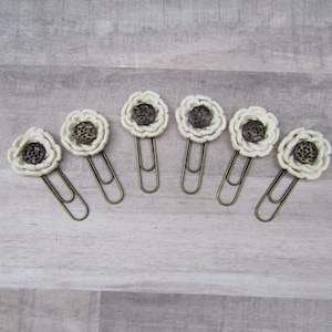 6 Hand Crocheted Small Doilies Paperclip Flowers-Hand Crocheted Doilies-Crochet Applique Doilies-Lace Doilies-Junk-Supplies-Scrapbook Doily