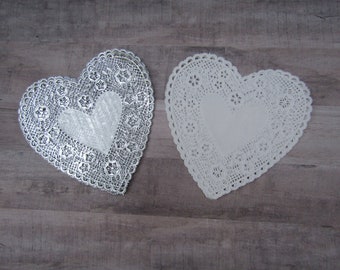 10 pieces Heart Doilies White/Sliver Doilies-cardmaking-Vintage scrapbooking 6 inch paper-Pocket, Envelope- Junk Journal Planner