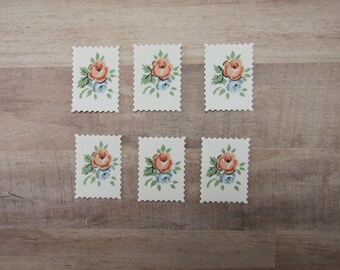 6 Small Roses Handmade Faux Fabric Stamp-Junk Journal Ephemera-Scrapbook Supplie-Junk Journal Supplies-Floral Faux Fabric Stamp-Junk Journal