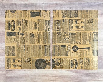 Newsprint 8 1/2" x 11" Paper - 7 Pages - Newsprint Kraft Brown Paper - Junk Journal Paper - Vintage Newsprint Advertisements