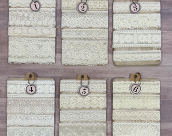 Vintage/Antique Craft Sewing Bobbin Lace Trim, - 3 (ft) Each Lace Remnants, French Lace, Vintage Lace Bundle, Old Lace Broder -Trim #A