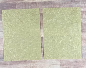 12 Light Green Embossed Paper - Journal Paper - Scrapbooking - Journaling - Junk Journal Pages - Hand Stained Paper-Aged Paper-Vintage Paper