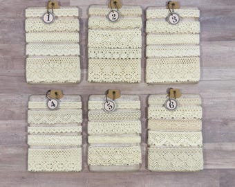 Vintage/Antique Craft Sewing Bobbin Lace Trim, - 3 (ft) Each Lace Remnants, French Lace, Vintage Lace Bundle, Old Lace Broder -Trim # J