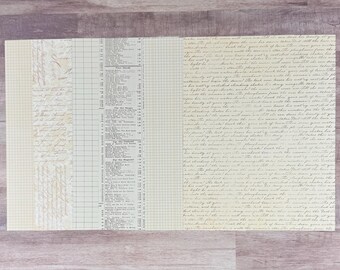6 Decorative Single-Sided 8 1/2  X 11 Scrapbooking Paper-Junk Journal Paper-Ephemera-Card Making- Vintage Inspired - Script Paper