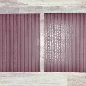 May include: Two pieces of pink and white patterned fabric with a subtle sheen. The fabric has a vertical striped pattern.