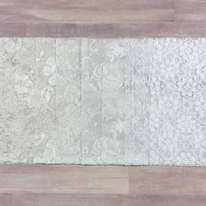 10 Vintage Lace Pack Various Whites - Flat Lace 8 1/2 X 11 - Vintage Lace Floral Fabrics - Vintage Linen Lot - Junk Journal Lace