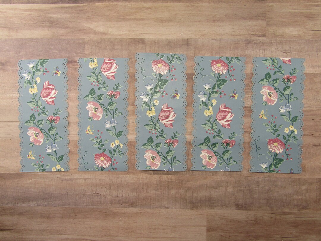 5 Floral Vintage Wallpaper Scraps Strips Floral Punch Junk Journal