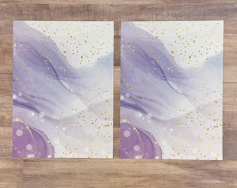6 Purple/Gold Marble Journal Paper - Single Sided Scrapbooking - Journaling - Junk Journal Pages