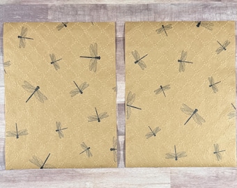 6 Dragonfly Kraft Embossed Paper Sheets-Journal Paper-Scrapbooking - Journaling - Junk Journal Pages - Aged Paper-Vintage Paper