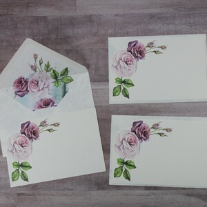 3 Vintage 1960s Purple  Die-Cut Stationary Floral Card with Envelope-Gift Giving Journal Ephemera Crafting Scrapbooking
