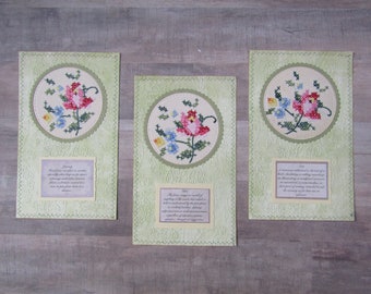 Handmade Journaling Card Cross-stitch Roses Embossed Floral-Junk Journal Ephemera- Junk Journal Floral Embroidery