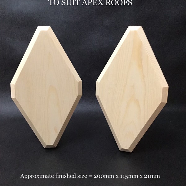 2 x Quality Handcrafted pine Wooden Diamonds for shed apex roofs..