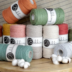 Makramee Garn 3mm Bobbiny, einfach gezwirnt in verschiedenen Längen und Farben | Meterware | Kordel | Bastelschnur