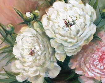 Peony Painting Floral Original Art Pink Flower 16 by 20 Inches By ArtByBrencane