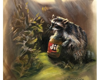 Raccoon Painting Animal Original Art Raccoon Artwork Fancy Animal Painting Modern Wall Art 16 by 16 Inches by ArtByBrencane
