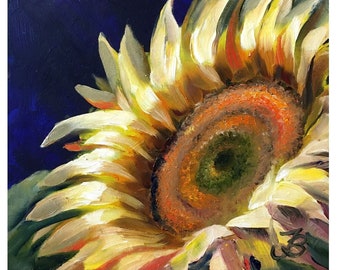 Sunflower Painting Floral Original Art Flower Artwork Sunflower Wall Art Floral Small Oil Painting 8 by 8 Inch By ArtByBrencane