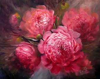 Peony Painting Floral Original Art Abstract Wall Art 16 by 20 Inches by ArtByBrencane