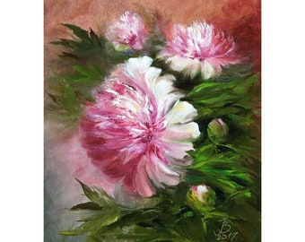 Peony Painting Floral Original Art Flower Oil Painting Floral Wall Art Contemporary Artwork 16 by 20 Inches by ArtByBrencane